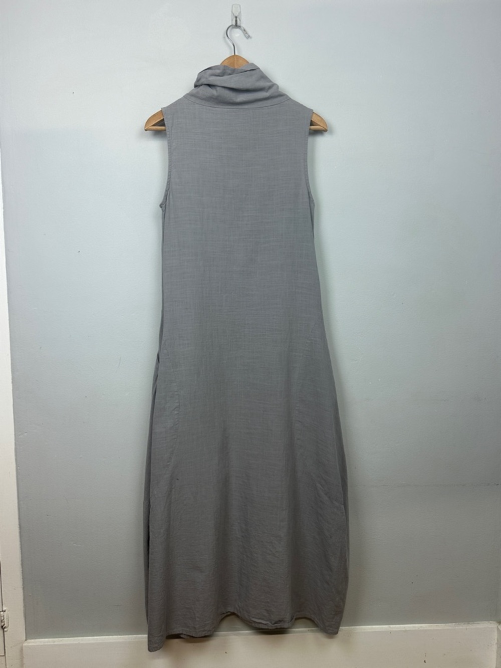 Grey Cotton Lagenlook Cowl Neck Sleeveless Button Down Maxi Dress Sz M - Picture 9 of 14